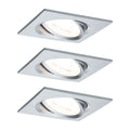 Innbyggingsspot Nova firkantet svingbar dimbar aluminium 3-pk GU10 forfra