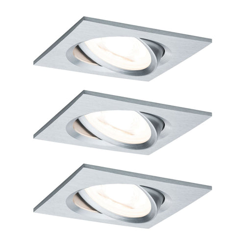 Innbyggingsspot Nova firkantet svingbar dimbar aluminium 3-pk GU10 forfra