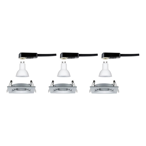 Innbyggingsspot Nova firkantet svingbar dimbar aluminium 3-pk GU10 montert i tak