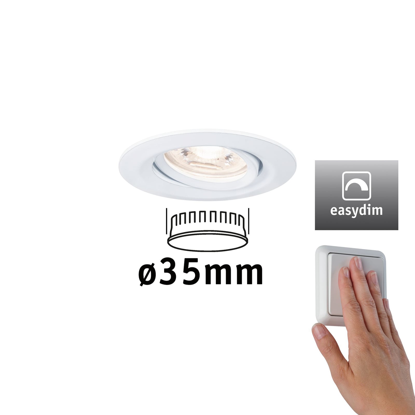 Innbyggingsspot Nova mini Plus LED dimbar svingbar hvit forfra