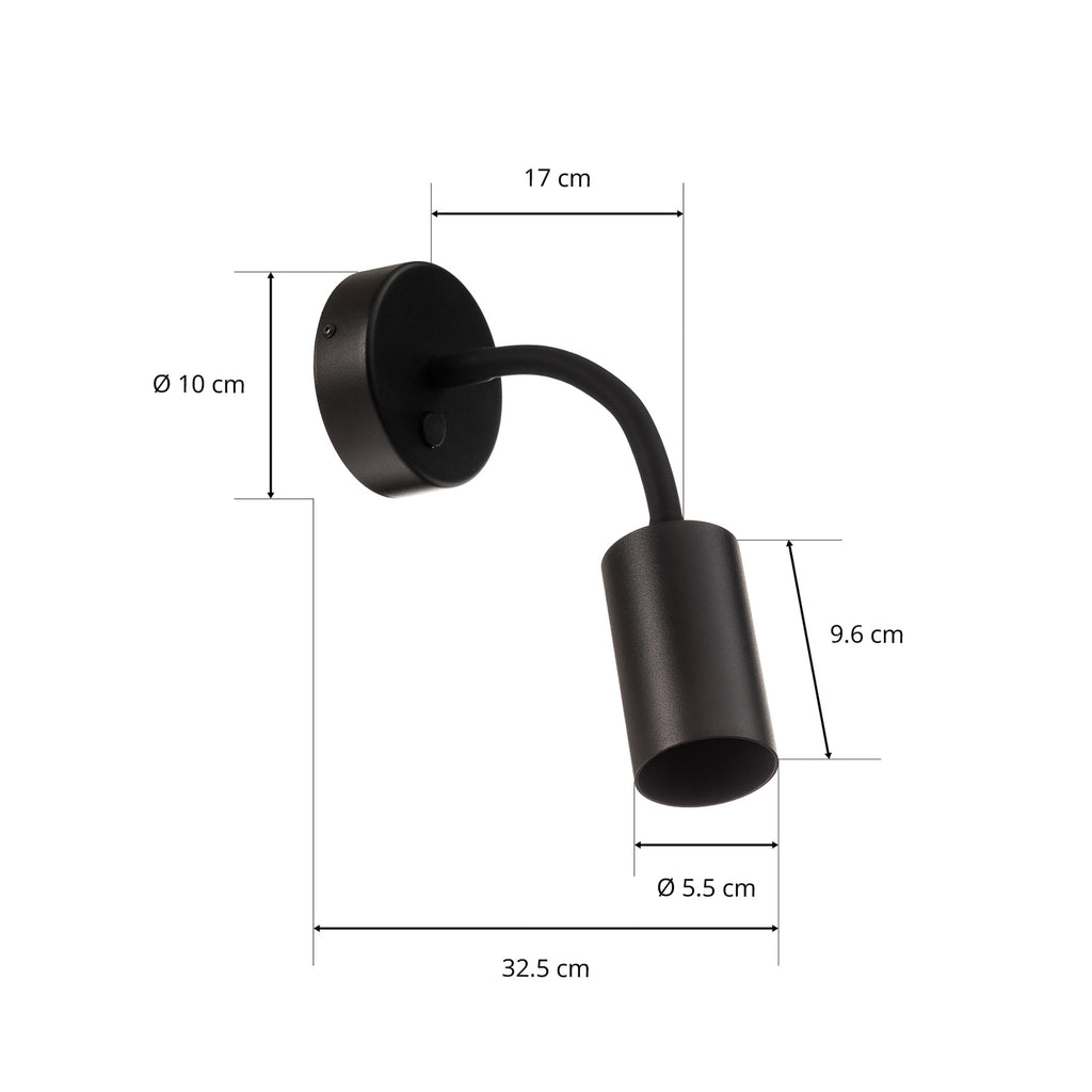 Vegglampe Eye Flex S dimbar GU10 stål svart med integrert bryter