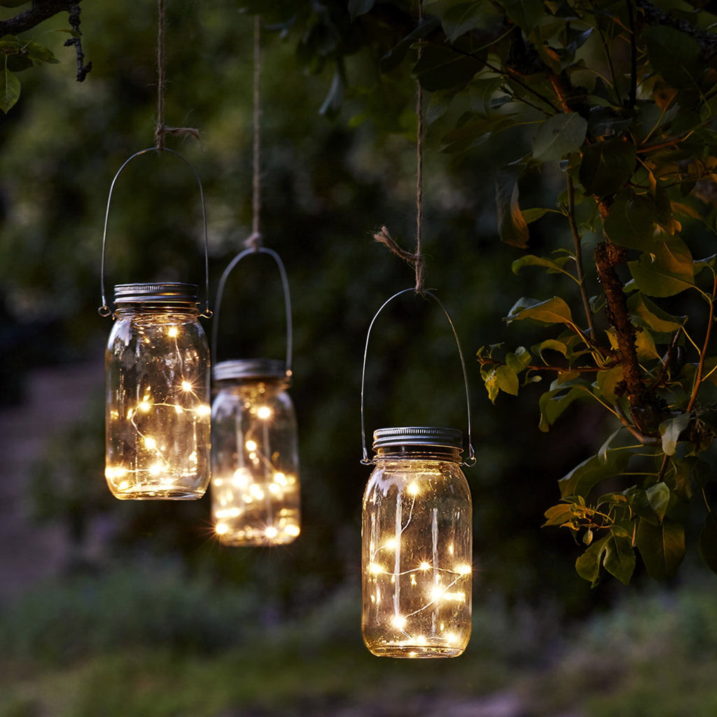 Jamjar solcellelampe dekor glass med lyslenke IP44 bakside