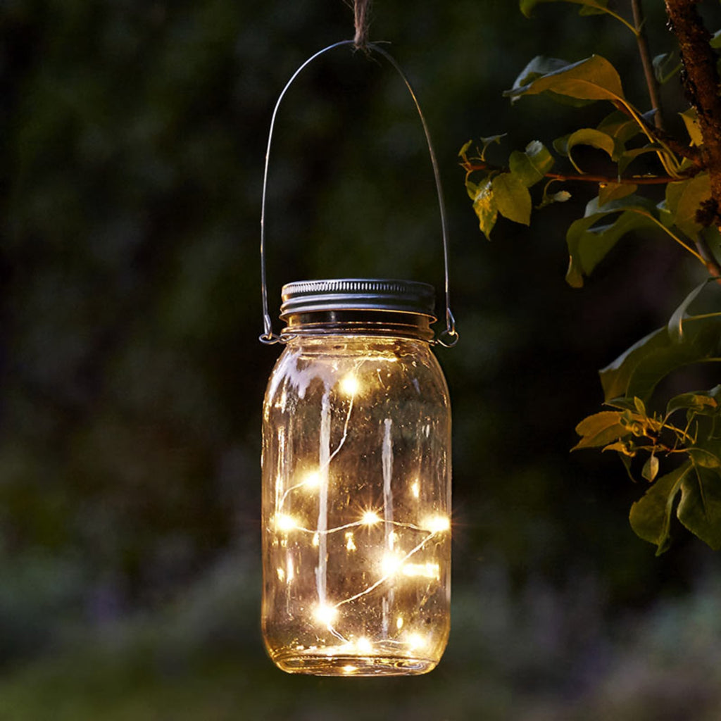 Jamjar solcellelampe dekor glass med lyslenke IP44 forfra