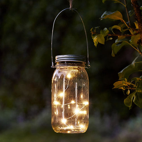 Jamjar solcellelampe dekor glass med lyslenke IP44 forfra