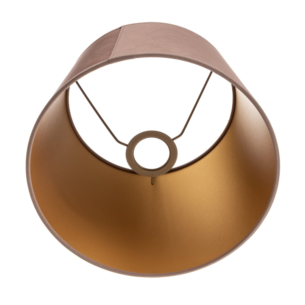 Lampeskjerm Cone rosa/gull semsket skinn sideprofil