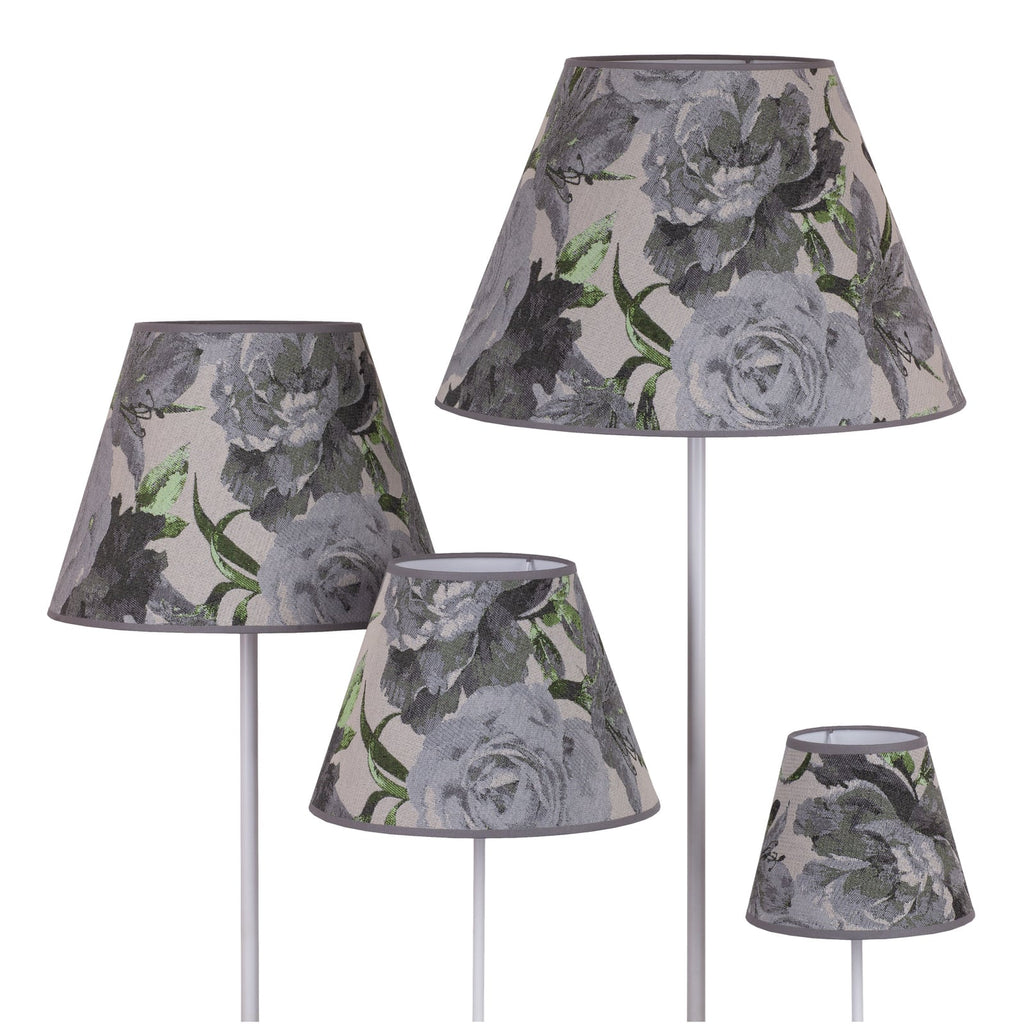 Montert Lampeskjerm Sofia blomstermønster grå tekstil i lampe