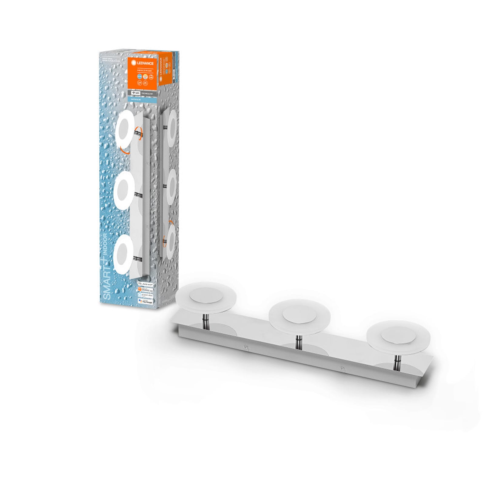 LED baderomslampe 3-lys dimbar sølv 52 cm IP44 WiFi montert på vegg