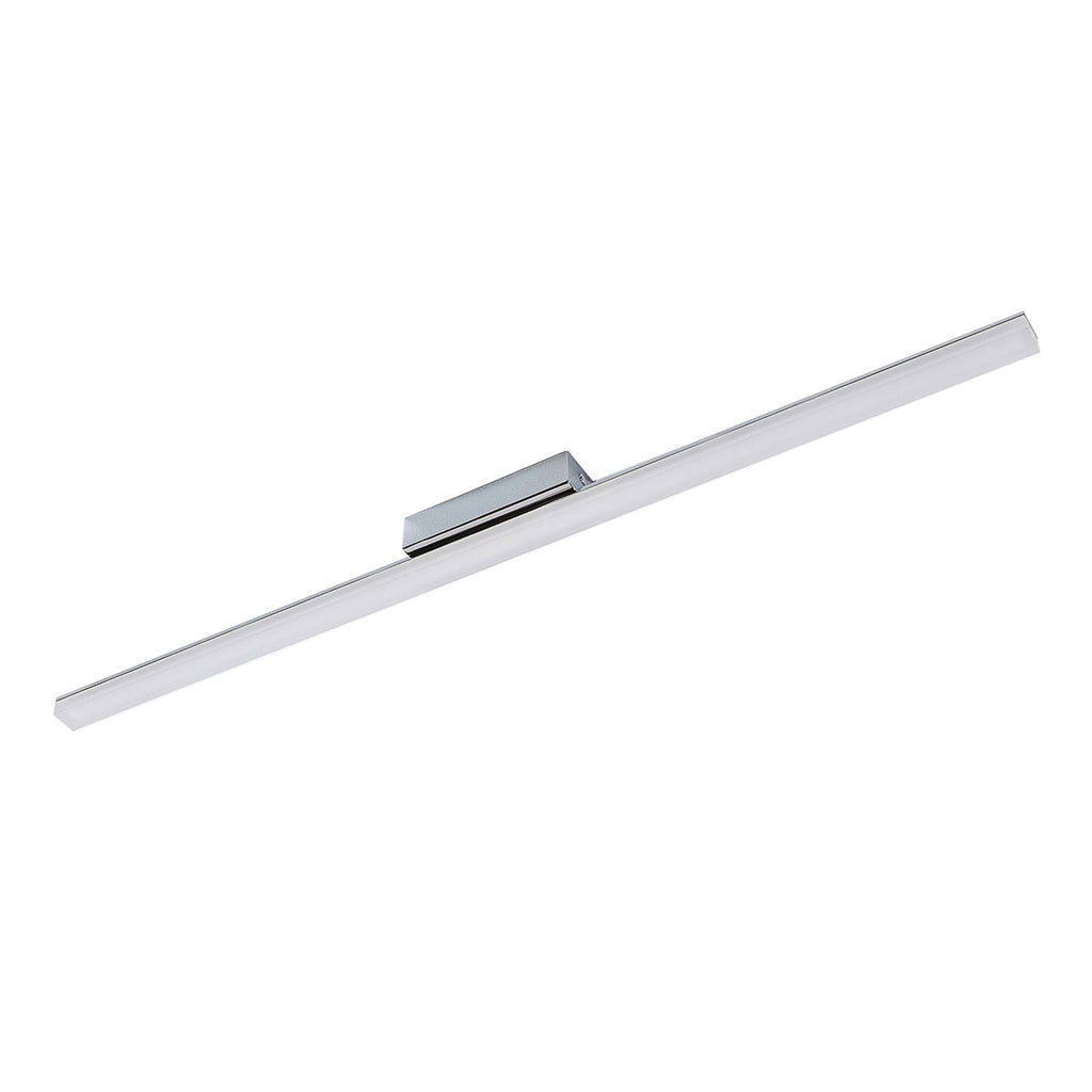 Detalj av kromdetaljer på LED baderomslampe Levke dimbar 116 cm