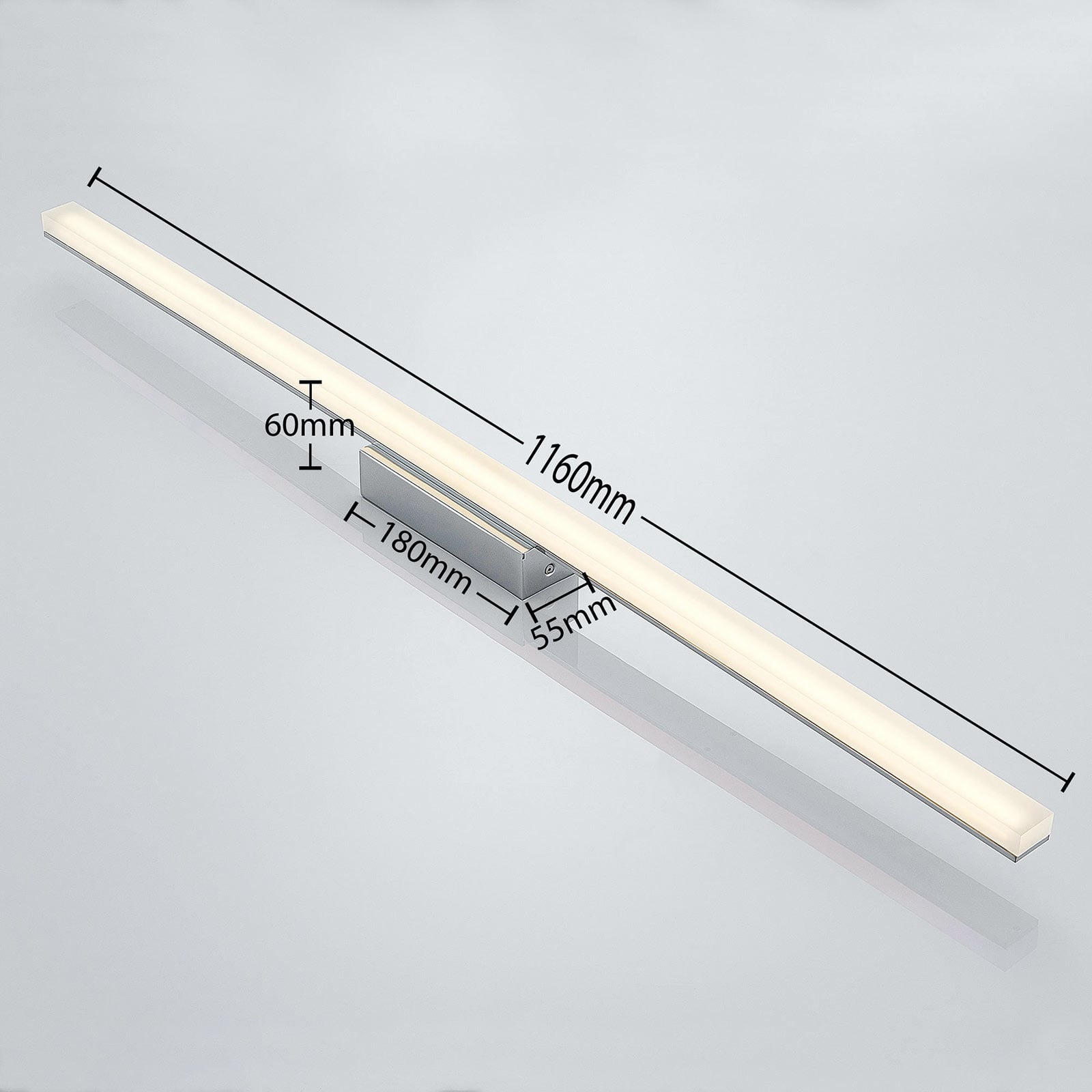 LED baderomslampe Levke dimbar krom/hvit 116 cm IP44 lyser opp baderom