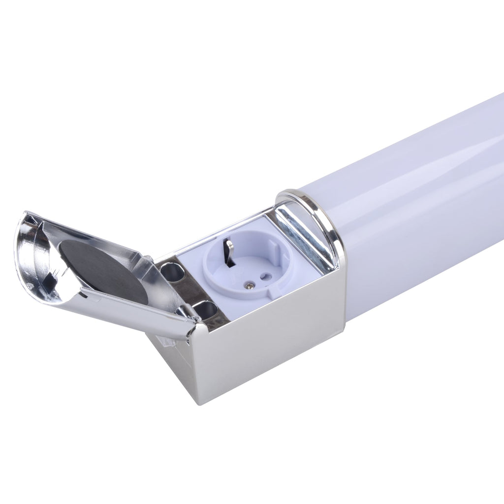 LED baderomslampe Lind D hvit/krom detalj av stikkontakt