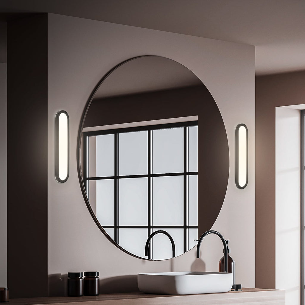 LED baderomslampe Pil svart plast forfra