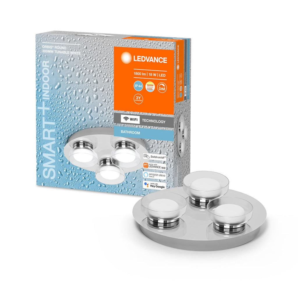 Detalj av LED baderomslampe rund dimbar sølv Ø30 cm IP44 WiFi