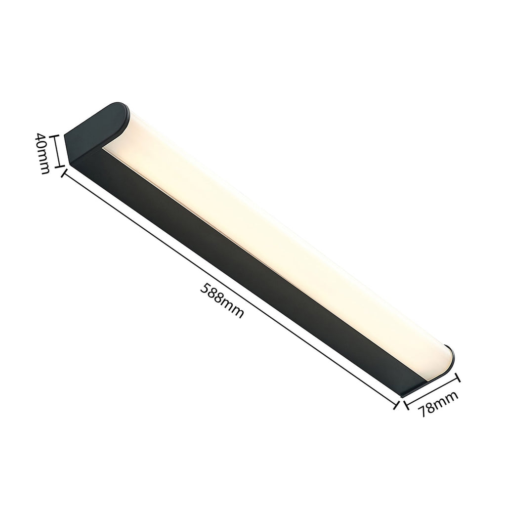 LED baderomslampe Ulisan rund svart 58,8 cm IP44 varmhvit med slank profil