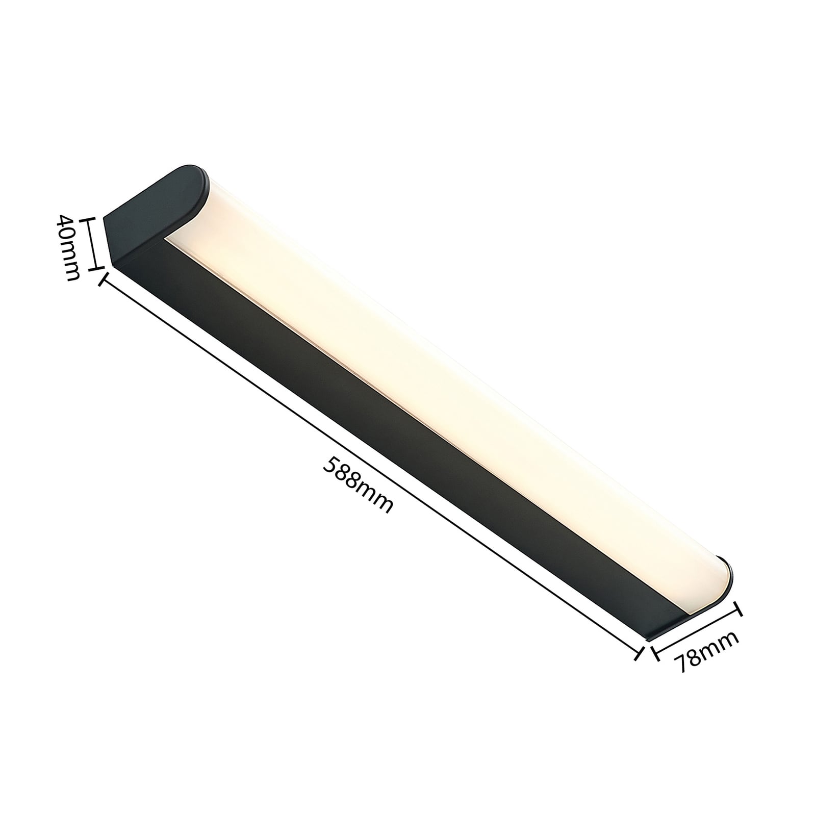 LED baderomslampe Ulisan rund svart 58,8 cm IP44 varmhvit med slank profil