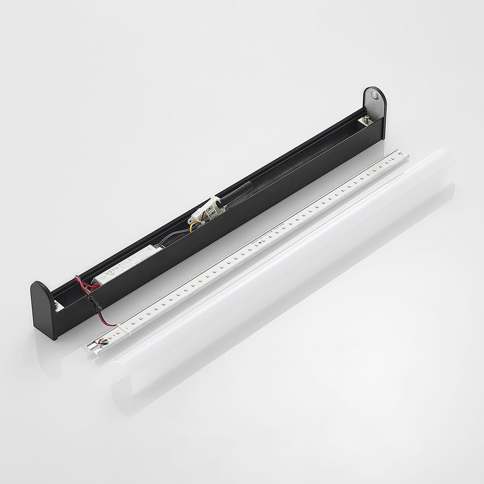 LED baderomslampe Ulisan rund svart 58,8 cm IP44 varmhvit monteringsdetalj