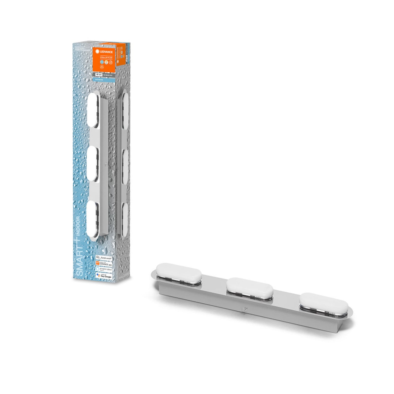 LED baderomslampe WiFi Orbis Duplo 3-lys sølv IP44 detalj