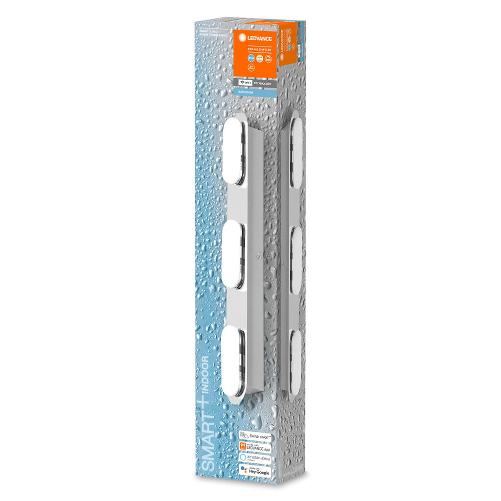 LED baderomslampe WiFi Orbis Duplo 3-lys sølv IP44 montert på bad