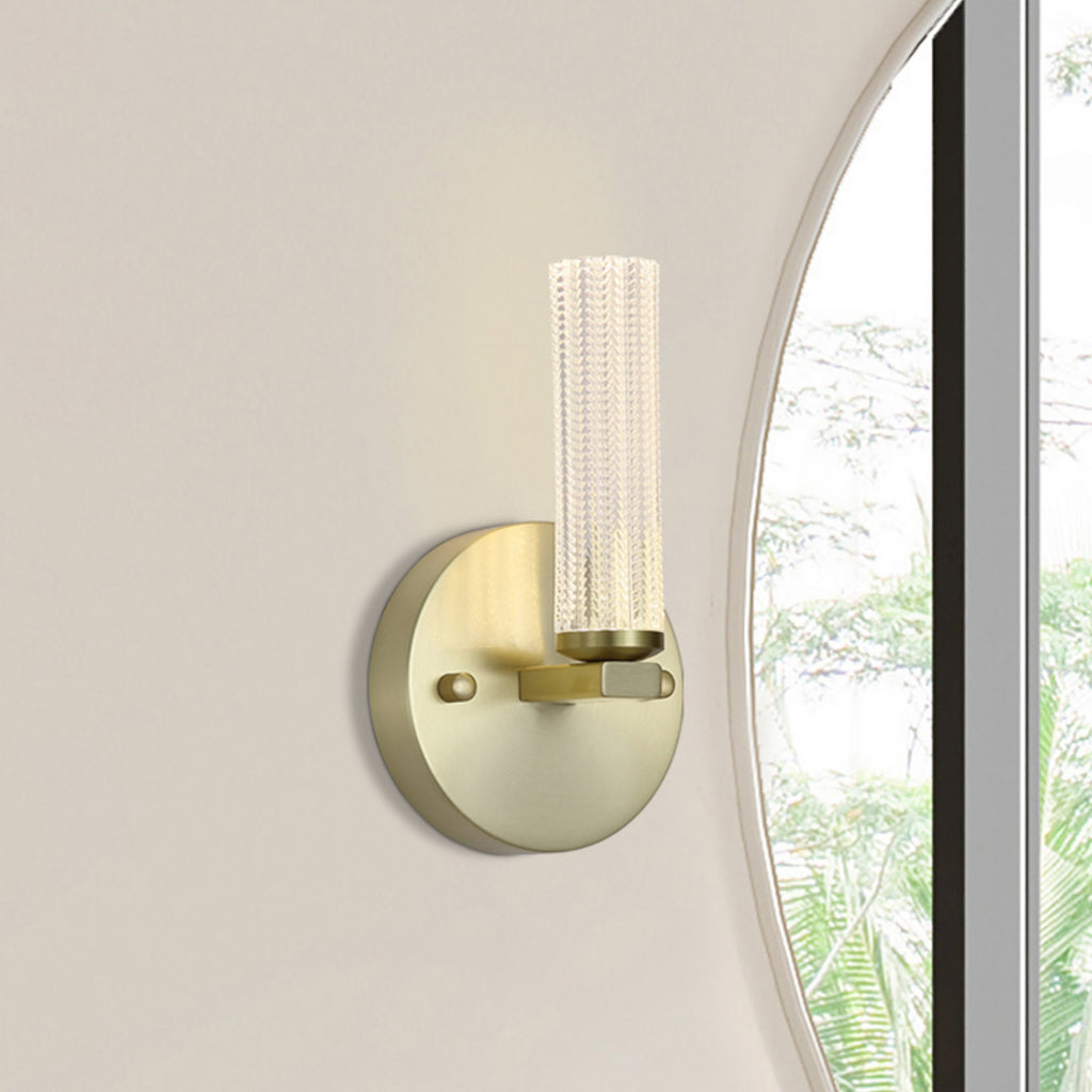 LED baderomsvegglampe Aberdeen dimbar messing 24 cm IP44 forfra