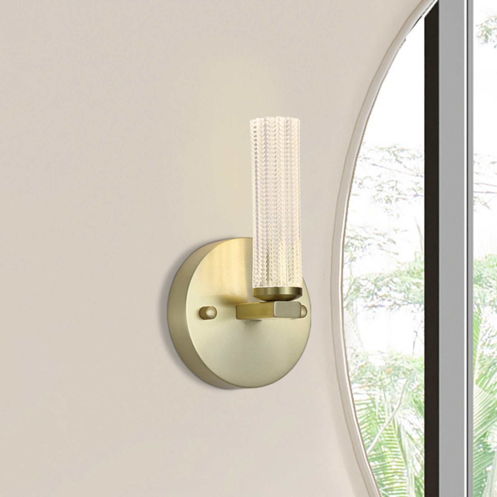 LED baderomsvegglampe Aberdeen dimbar messing 24 cm IP44 forfra