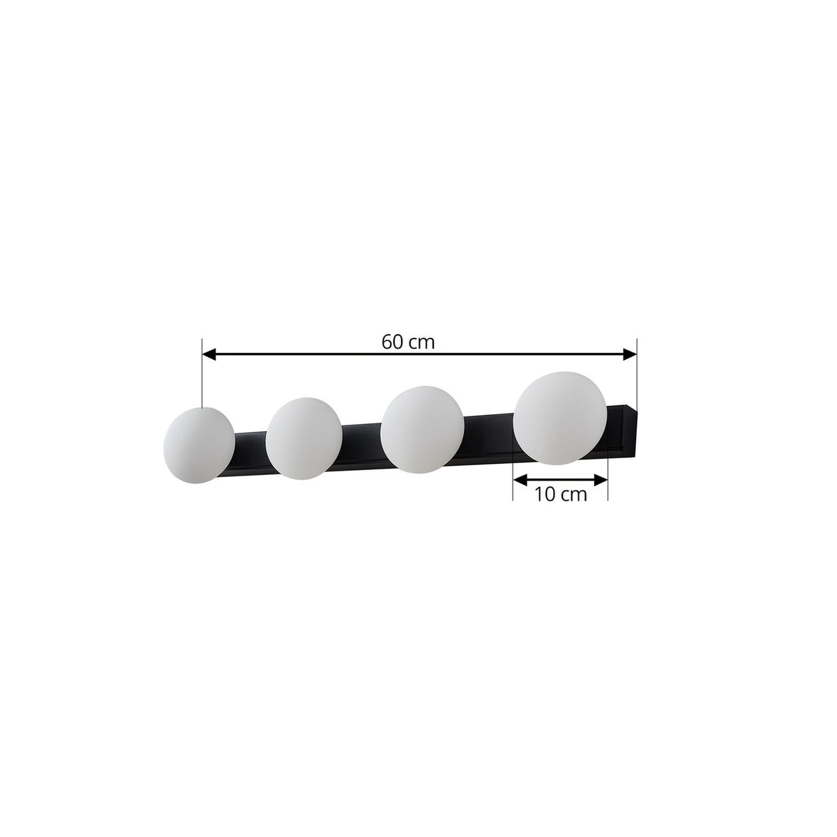 Nærbilde av LED baderomsvegglampe Myrra 4-lys glass svart 60 cm lysarmatur