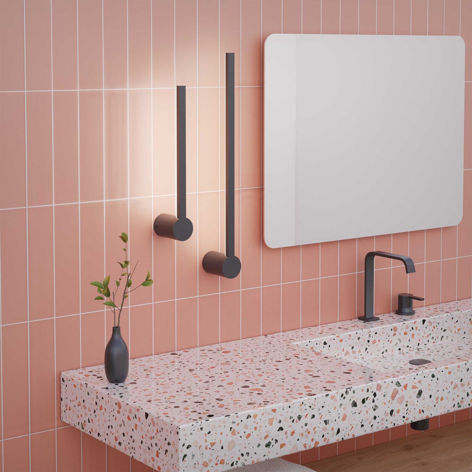 Sideprofil av LED baderomsvegglampe Passeggio Nova 60 cm svart
