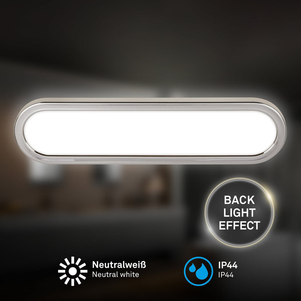 Sideprofil av LED baderomsvegglampe Pil krom med lav dybde