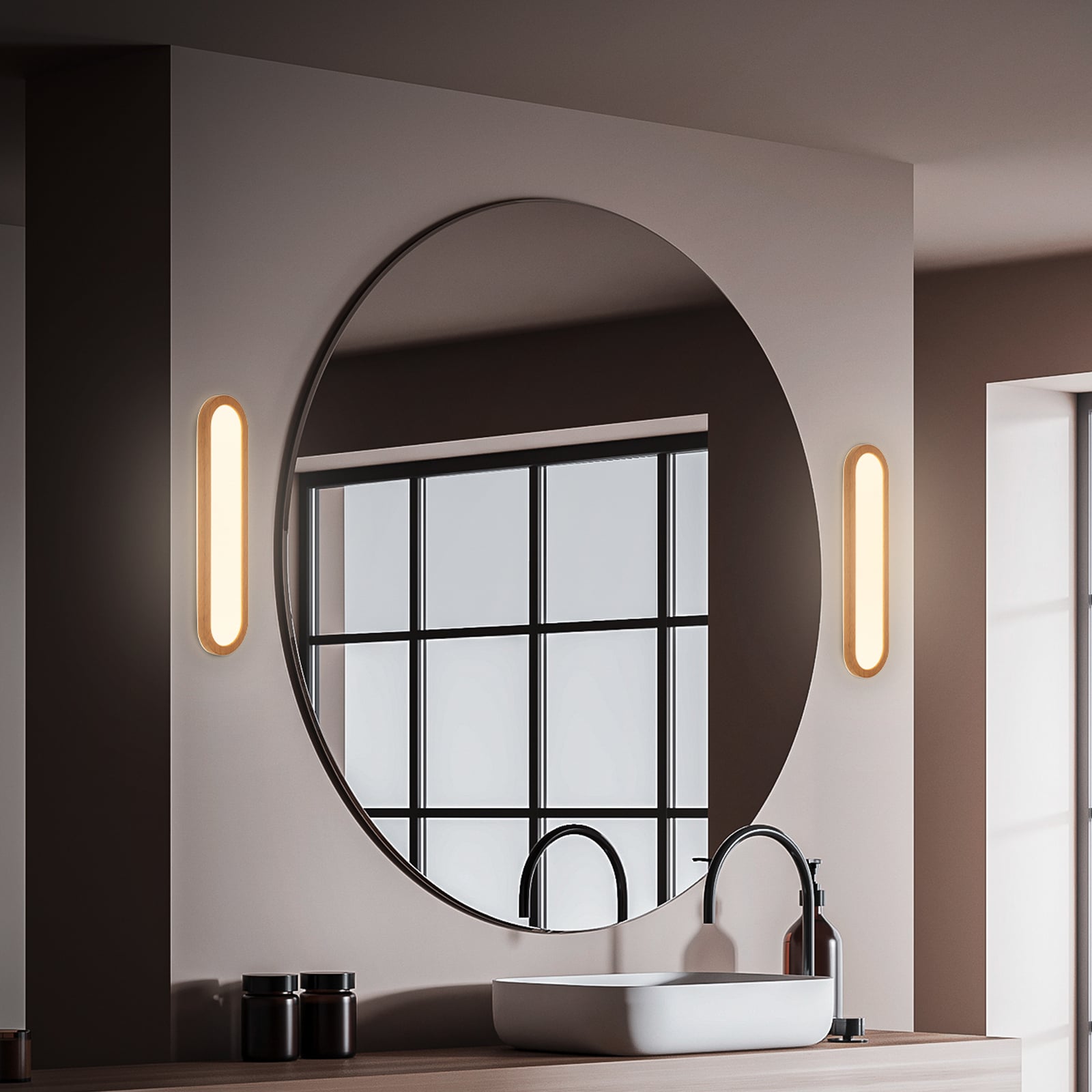 LED baderomsvegglampe Pil trefarget bakside