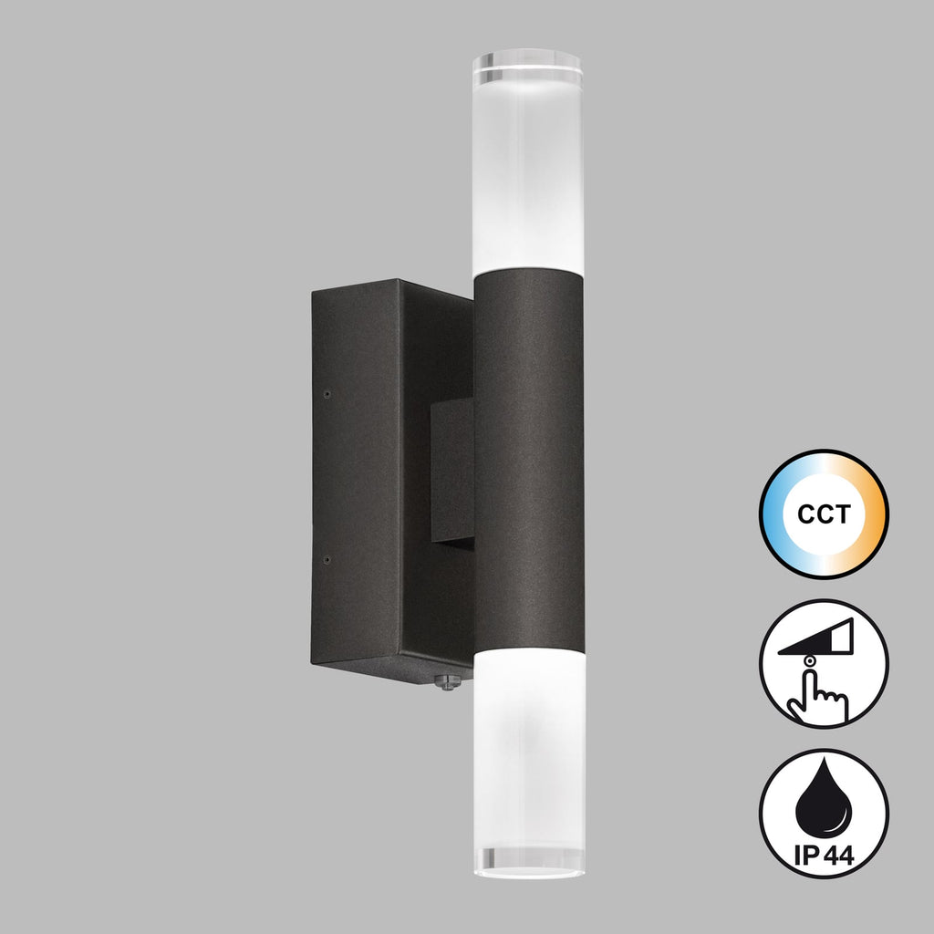 LED baderomsvegglampe Twice 2-lys CCT IP44 svart detalj