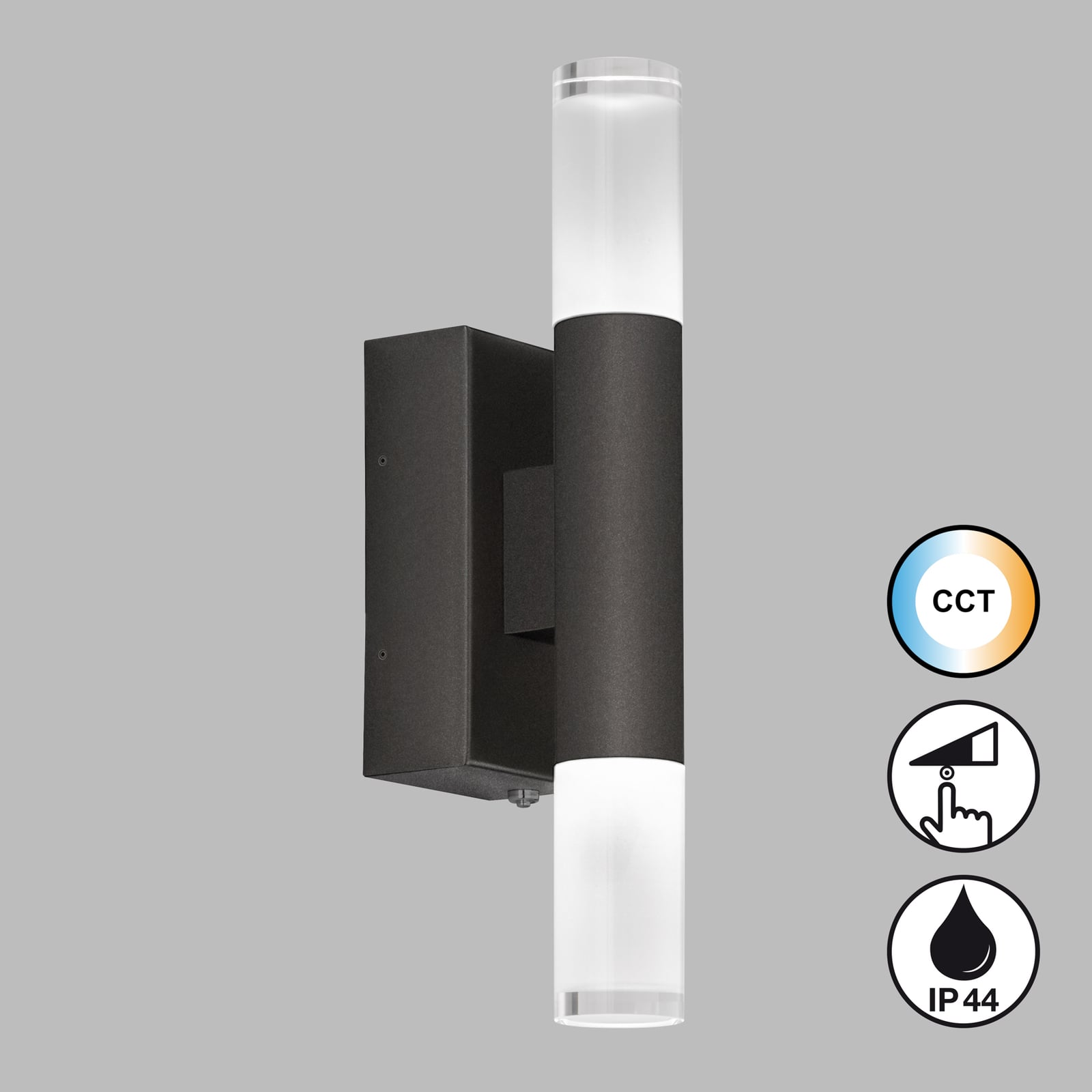LED baderomsvegglampe Twice 2-lys CCT IP44 svart detalj