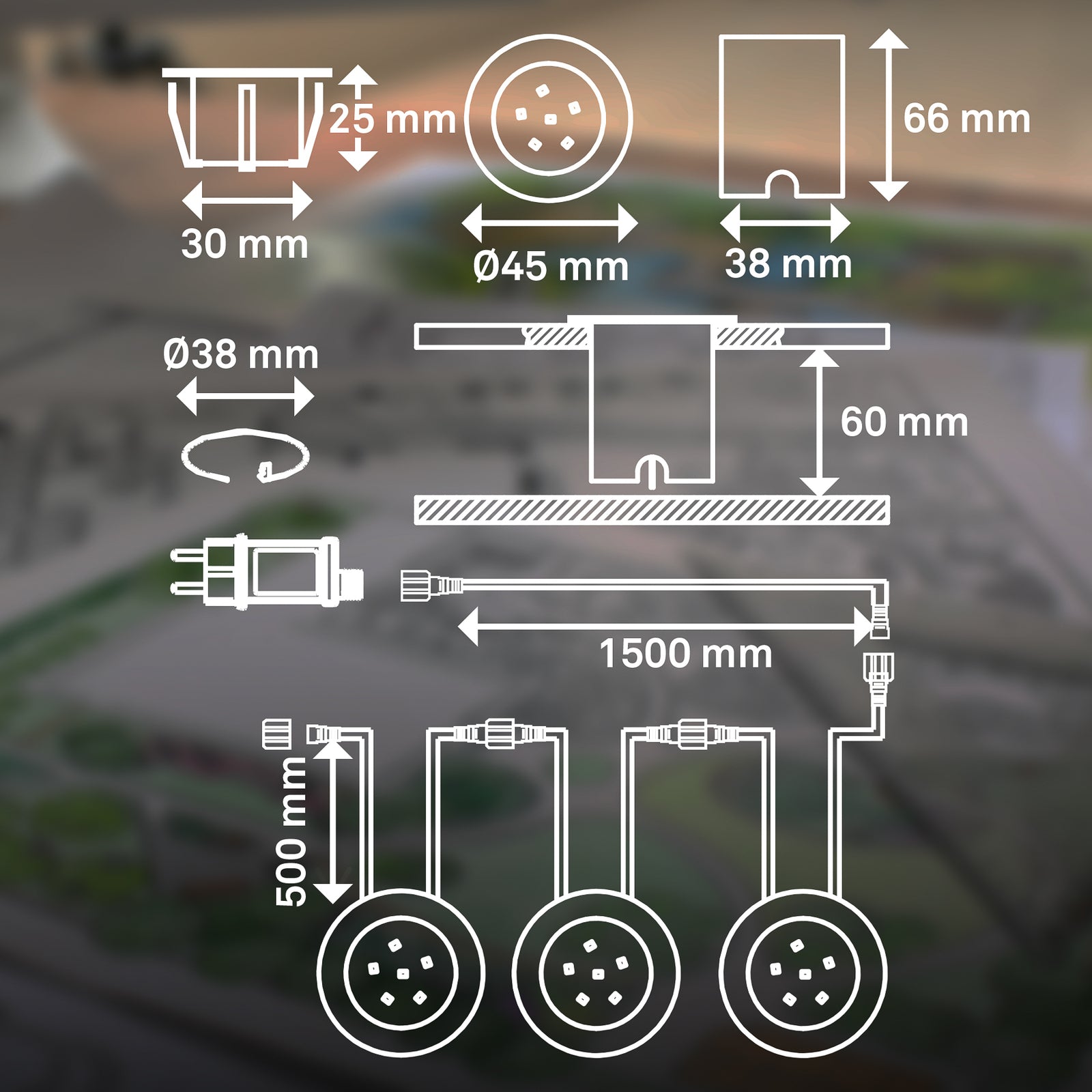 Nærbilde av LED bakkespot 3-pack rustfritt stål Ø4,5 cm IP67 12V - Briloner