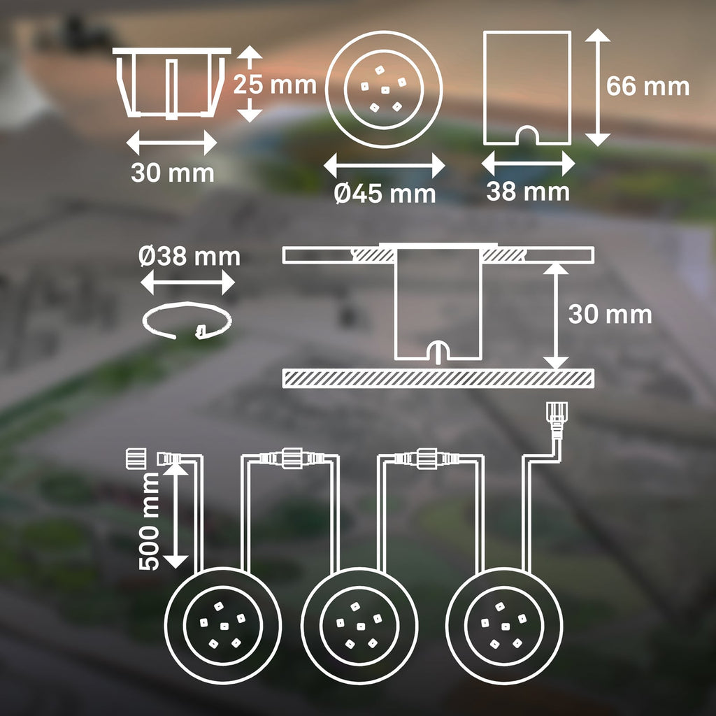 LED bakkespot 3-pakning rustfritt stål Ø4,5 cm 12V IP67 Briloner nærbilde av LED-lys