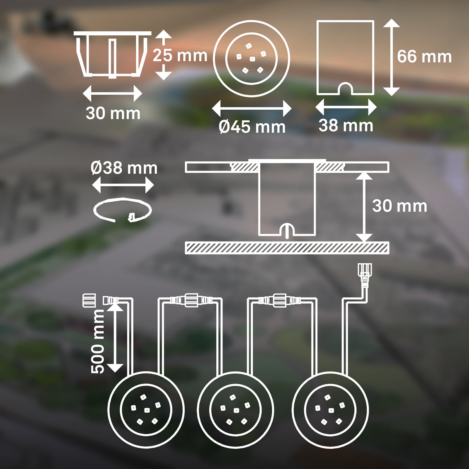 LED bakkespot 3-pakning rustfritt stål Ø4,5 cm 12V IP67 Briloner nærbilde av LED-lys
