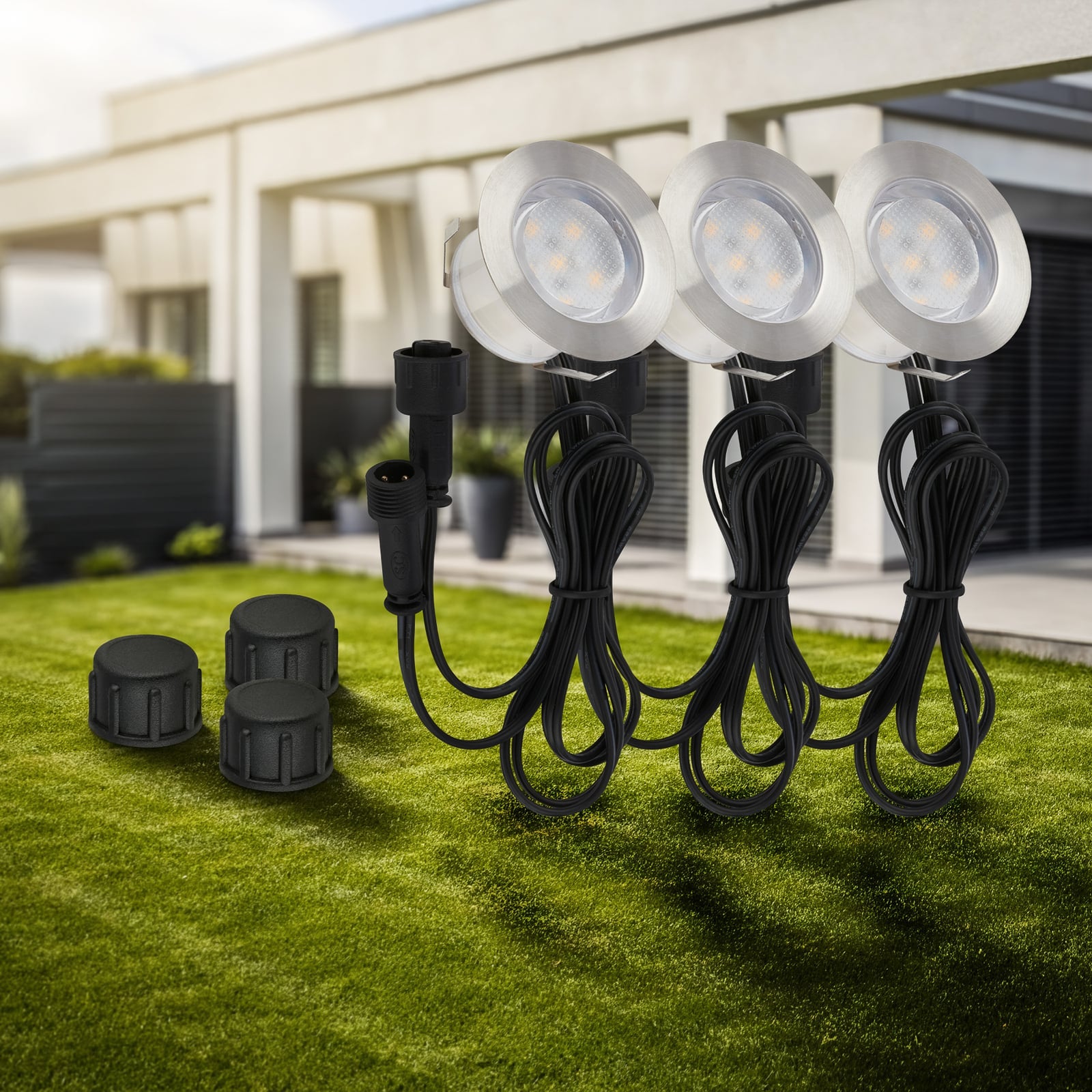 LED bakkespot 3-pk utvidelsessett rustfritt stål Ø4,5 cm IP67 12V - Briloner detalj av lyskilde