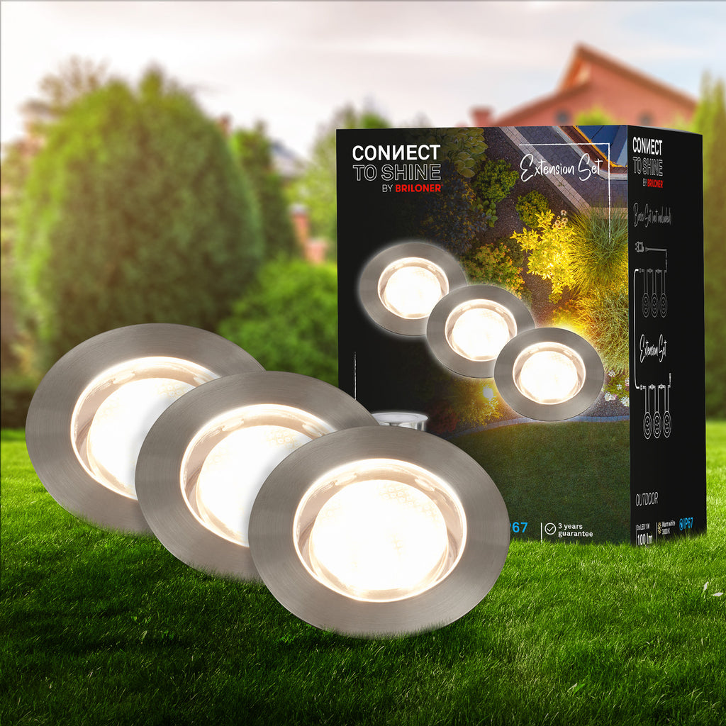 LED bakkespot 3-pk utvidelsessett rustfritt stål Ø4,5 cm IP67 12V - Briloner sett med tre lamper