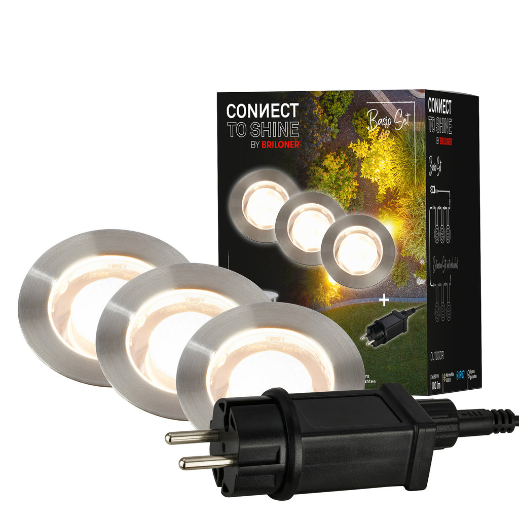 LED bakkespot 3-pk starterset rustfritt stål Ø4,5 cm IP67 12V nettadapter