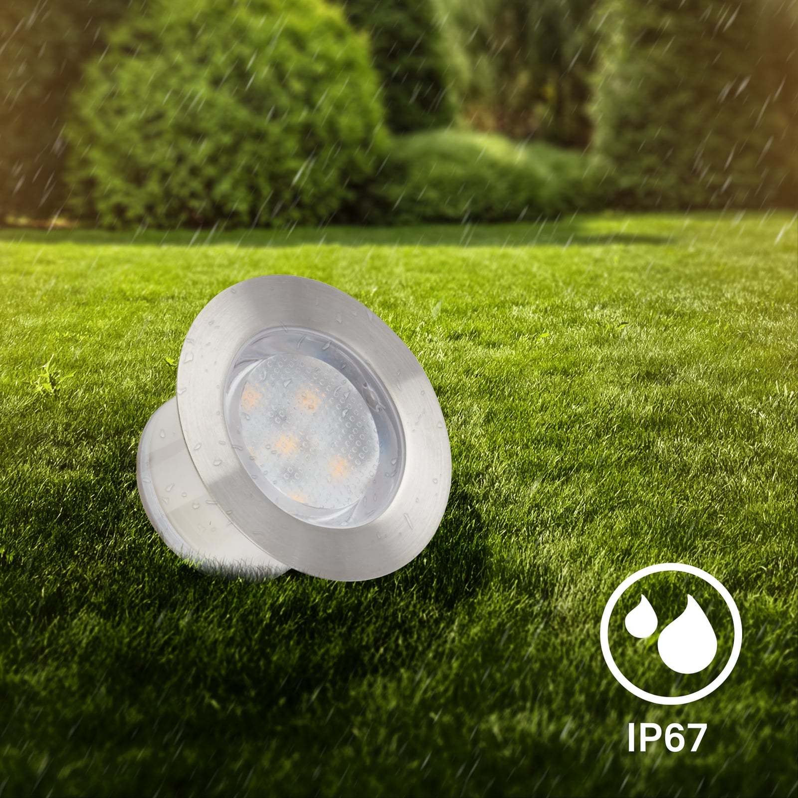 LED bakkespot 3-pk starterset rustfritt stål Ø4,5 cm IP67 12V samlet sett