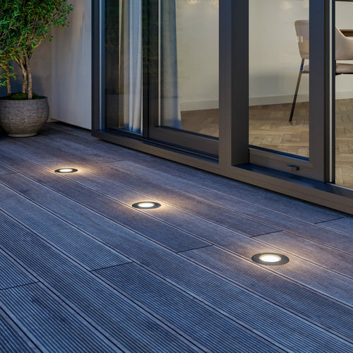 LED bakkespot Ava rund rustfritt stål Ø12 cm forfra