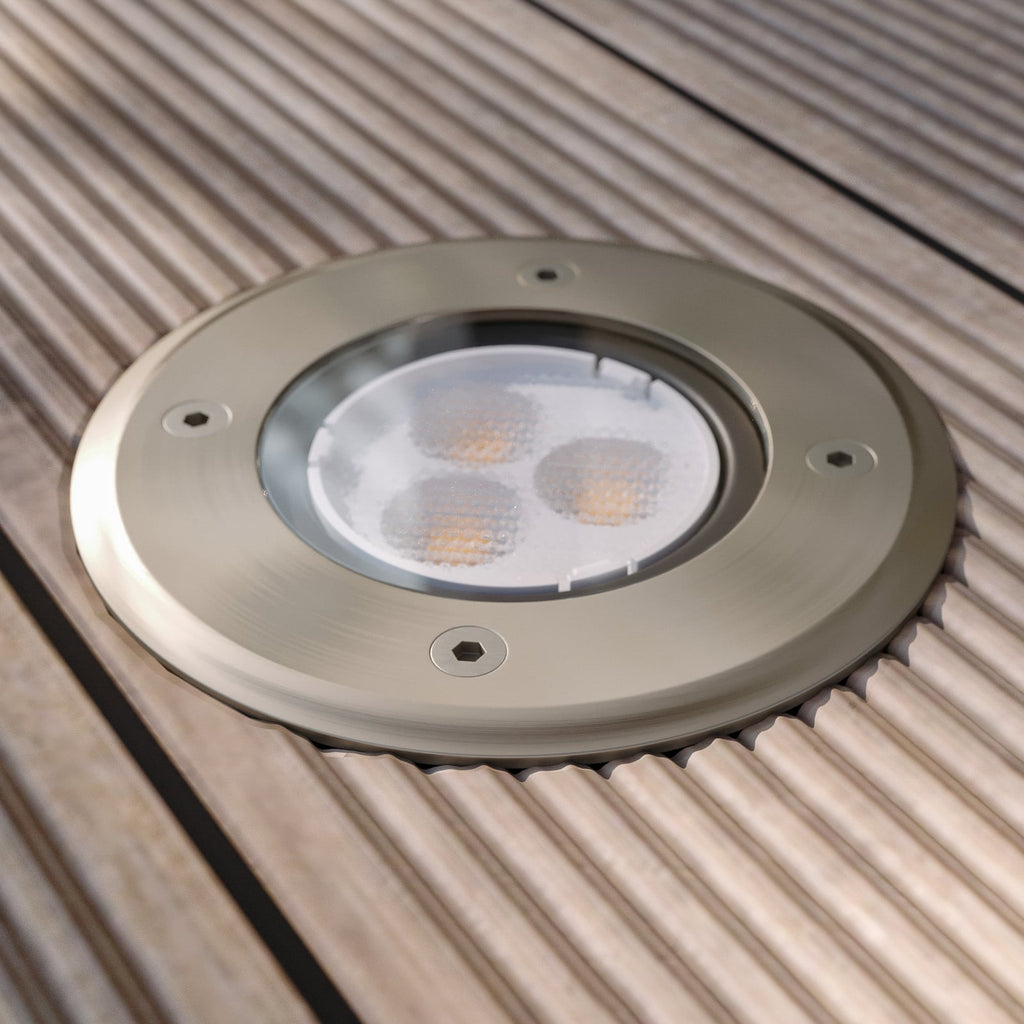 LED bakkespot Ava rund rustfritt stål Ø12 cm nærbilde