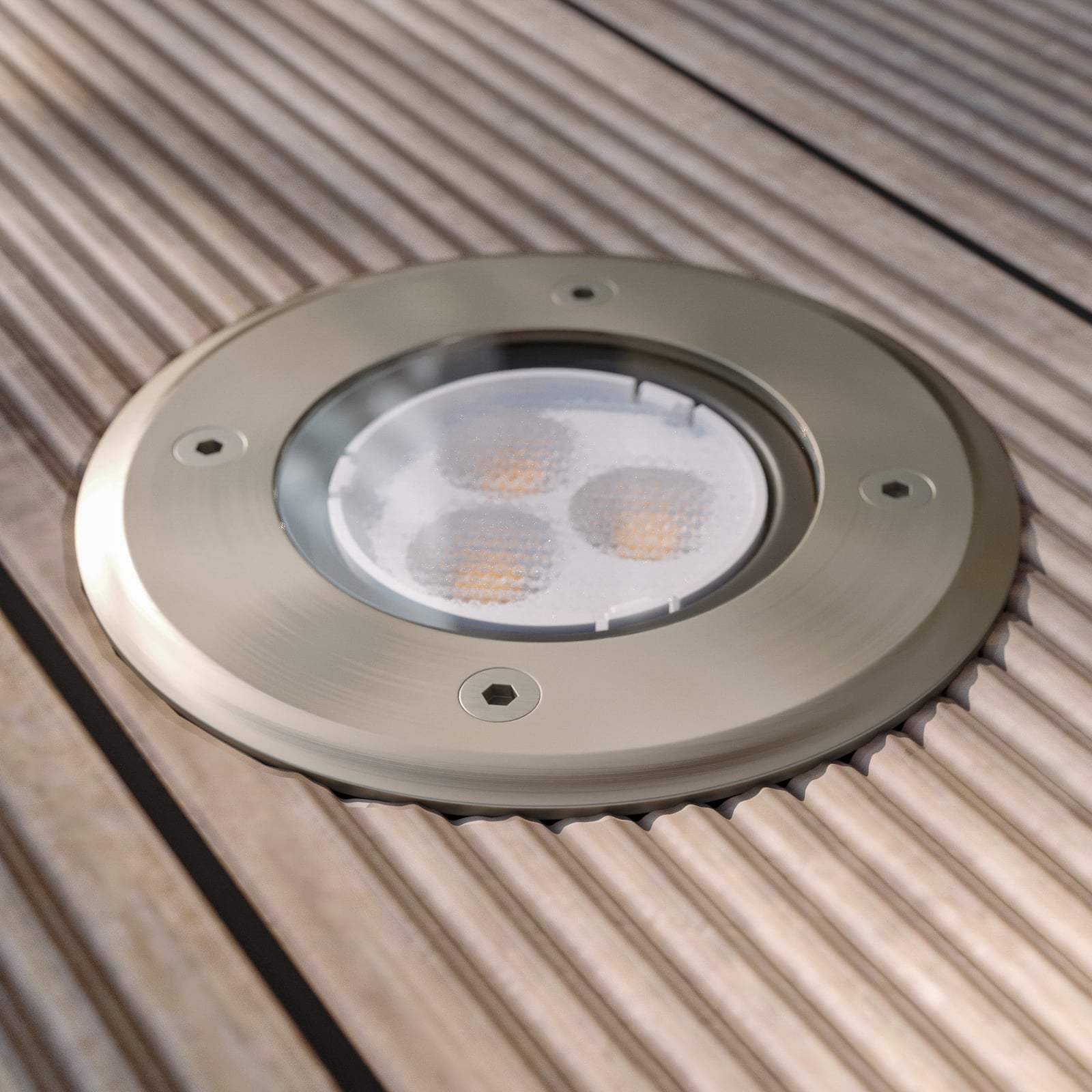 LED bakkespot Ava rund rustfritt stål Ø12 cm nærbilde