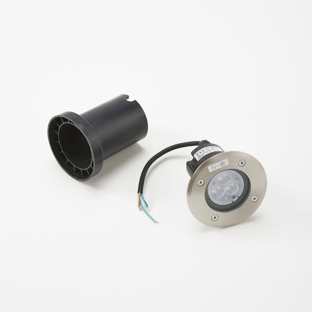LED bakkespot Ava rund rustfritt stål Ø12 cm lysdetalj