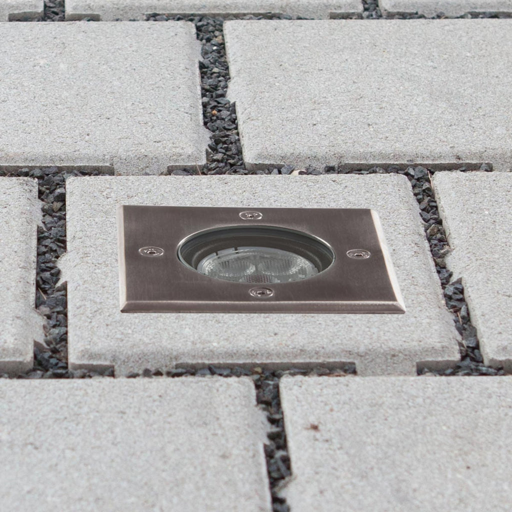 LED bakkespot Ava rustfritt stål 12x12 cm IP67 forfra