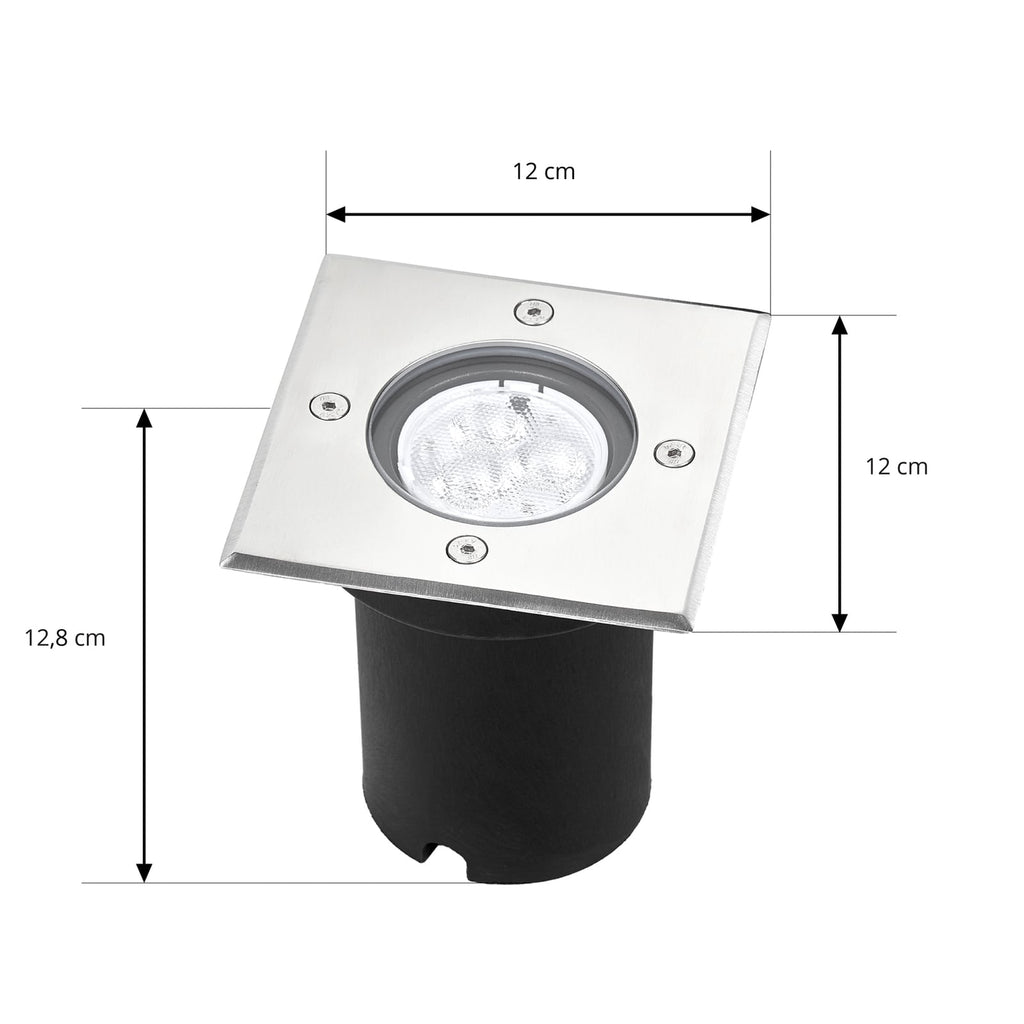 Nærbilde av LED bakkespot Ava rustfritt stål 12x12 cm IP67