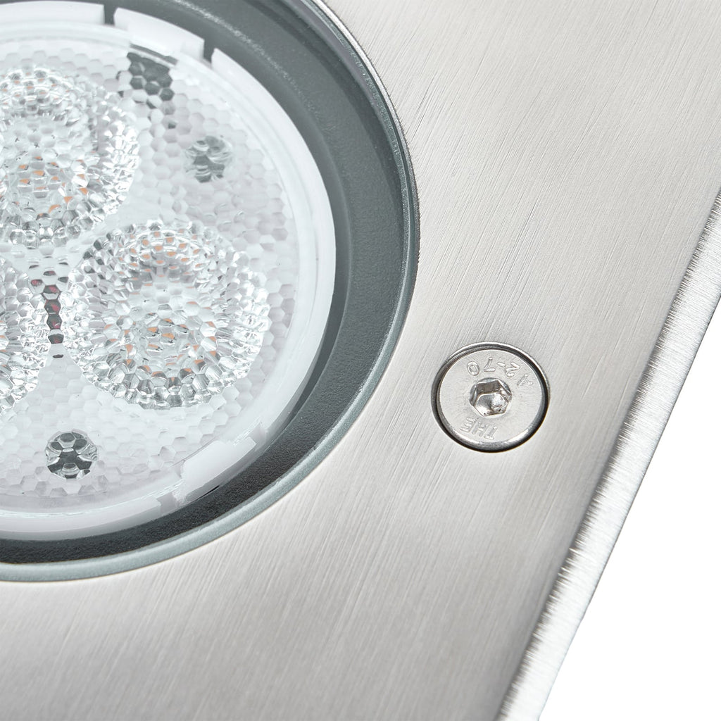 LED bakkespot Ava rustfritt stål 12x12 cm IP67 lysdetalj