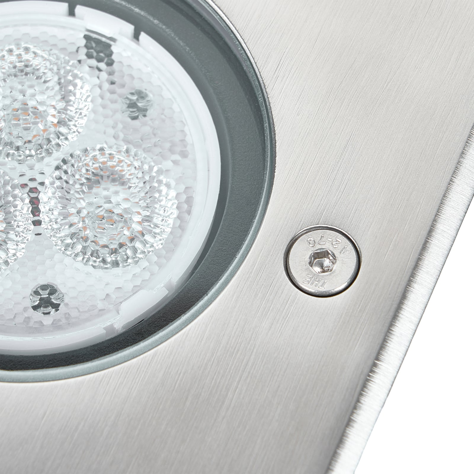 LED bakkespot Ava rustfritt stål 12x12 cm IP67 lysdetalj