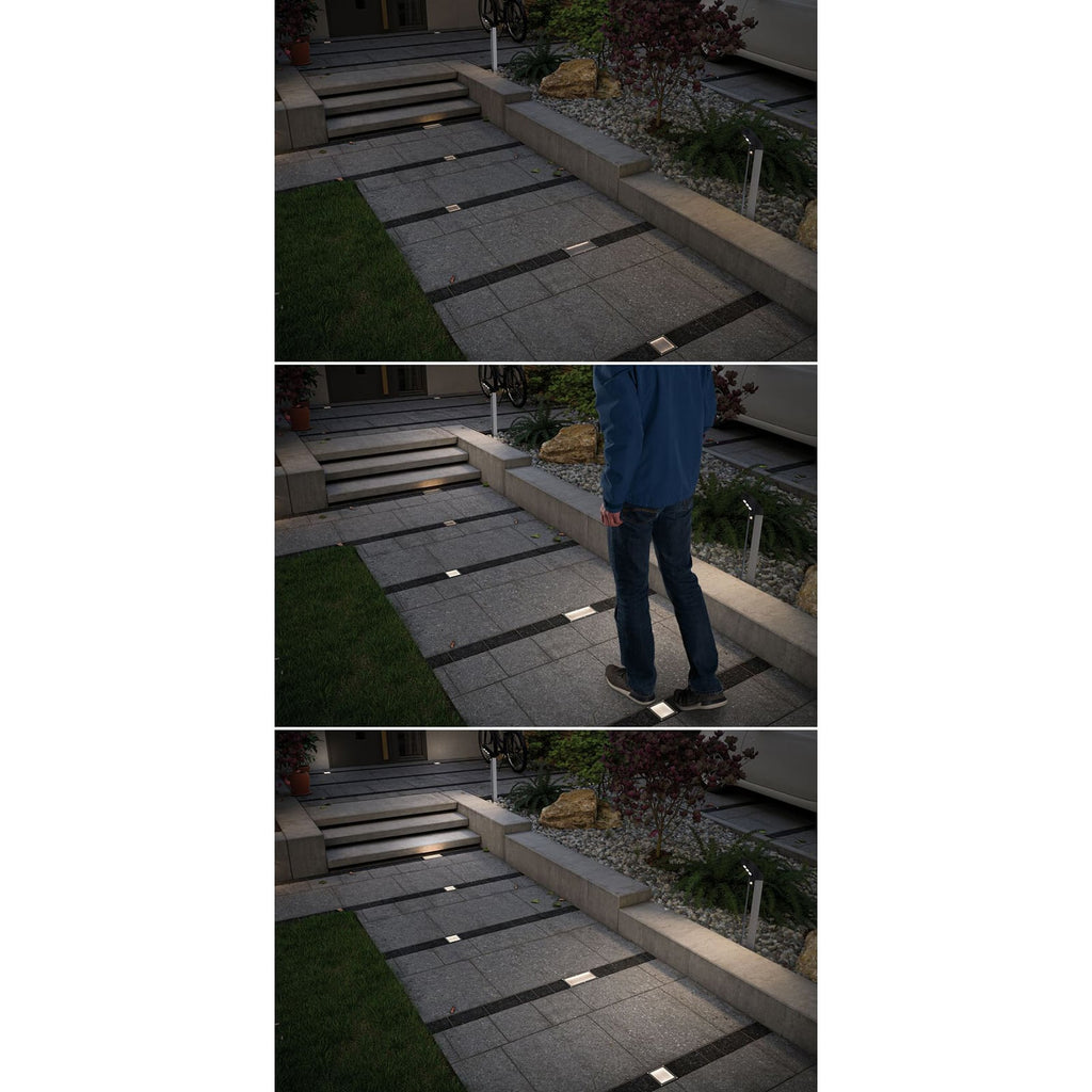 LED bakkespot Brick rustfritt stål 10x10 cm IP67 med bevegelsessensor