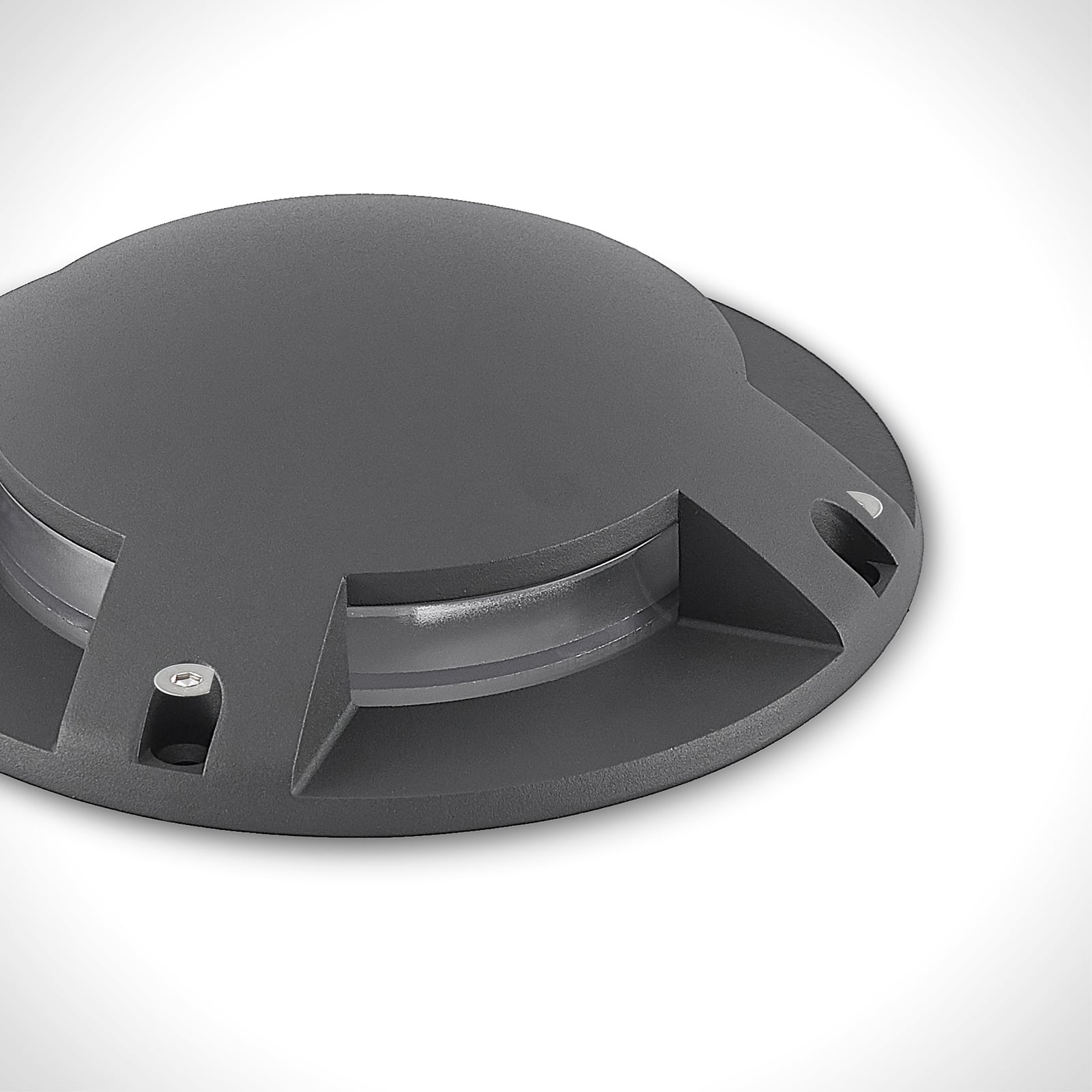 LED bakkespot Cormac 4-lys Ø21 cm IP67 mørkegrå montert i innkjørsel