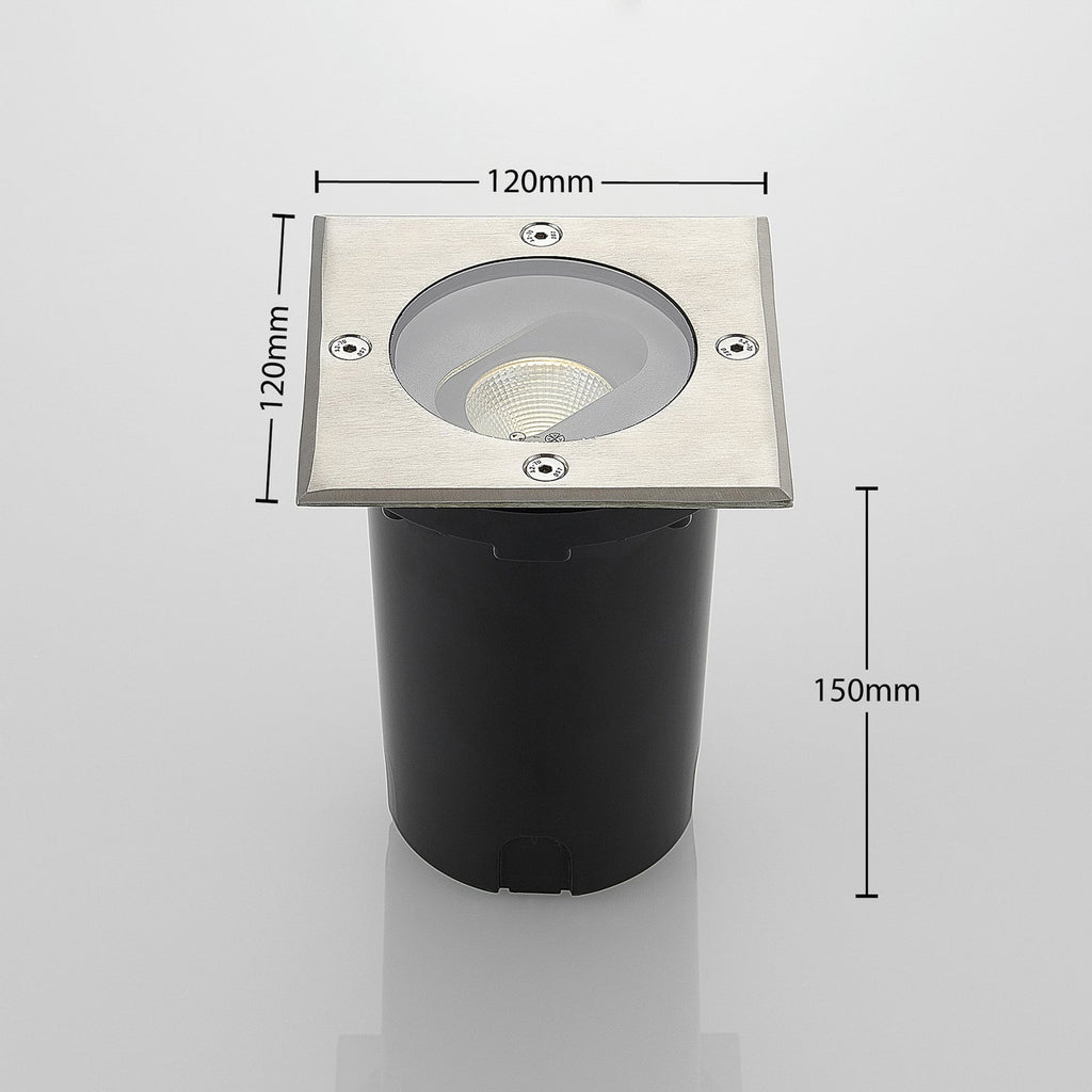 Nærbilde av LED bakkespot Doris firkantet rustfritt stål 12 cm IP67