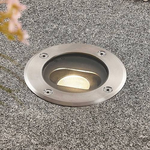 LED bakkespot Doris rund rustfritt stål Ø12 cm forfra