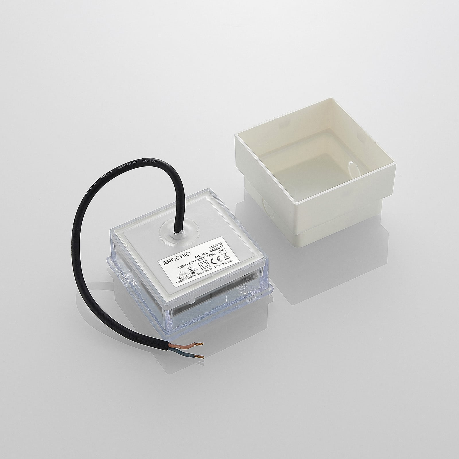 LED bakkespot Ewgenie kvadratisk 10x10 cm IP67 varmhvit sideprofil
