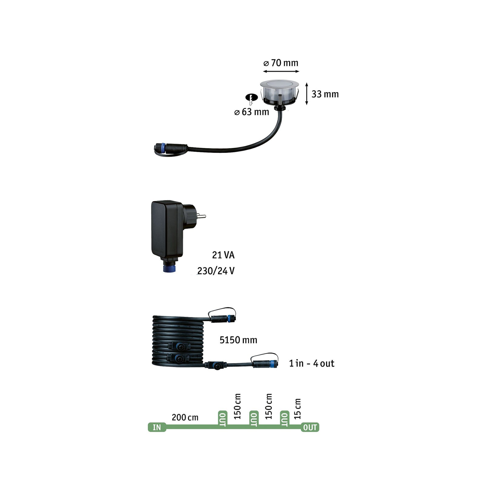 LED bakkespot Floor 3-pk RGBW Zigbee rustfritt stål IP67 lysfargevalg